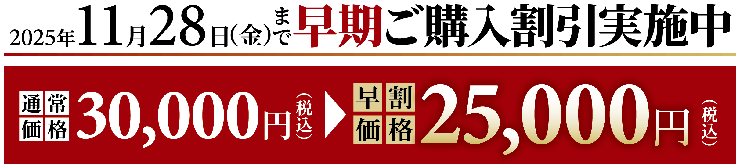 2025年11月28日(金)まで早期ご購入割引実施中!通常価格30,000円(税込)→早割価格25,000円(税込)